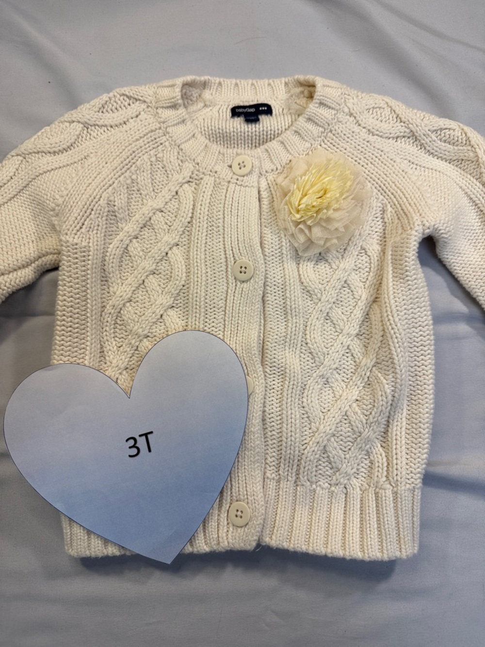 GAP Cream Cable Knit Cardigan with Floral Detail